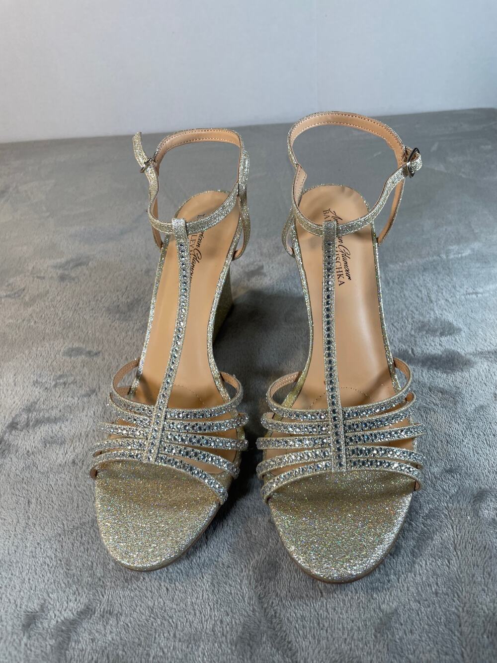 Badgley Mischka Vicky Embellished Wedge Heels - Size 10